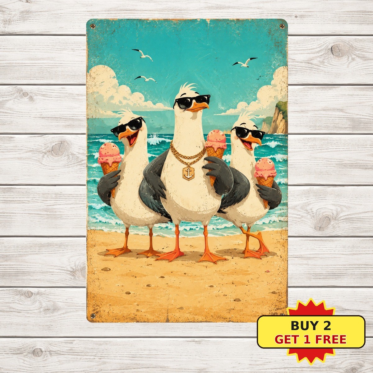 Seagull Coastal Room Bedroom Ocean Theme Metal Tin Sign Decor