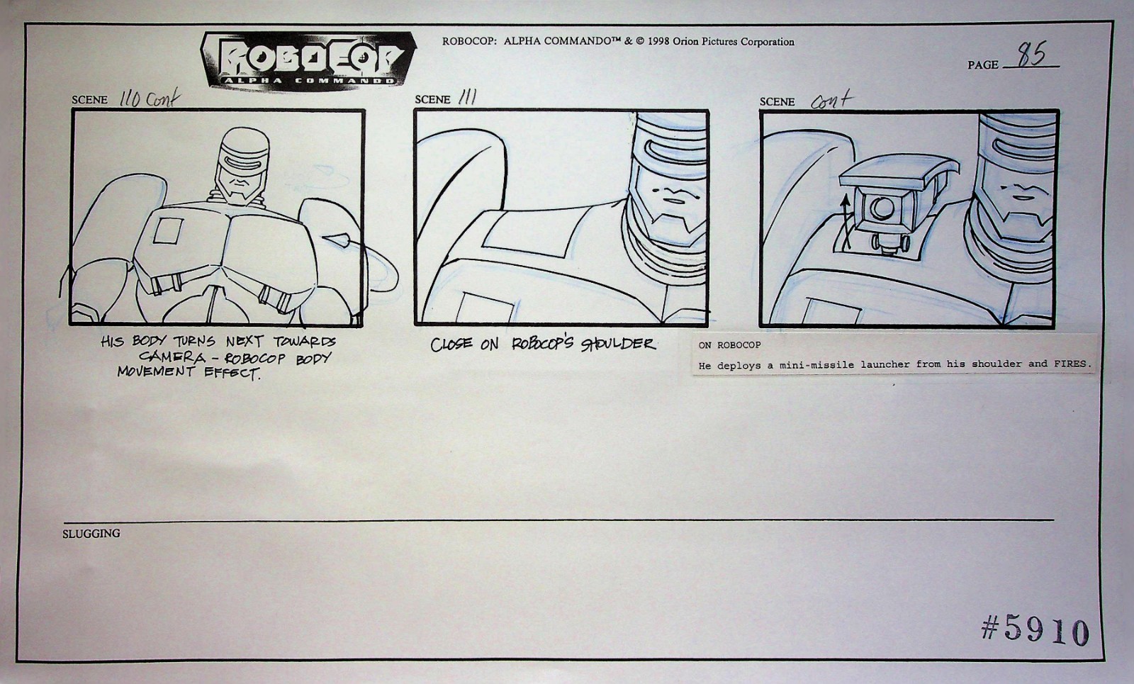 RoboCop Alpha Commando Production 1998 Hand Drawn Storyboard Orion Pictures
