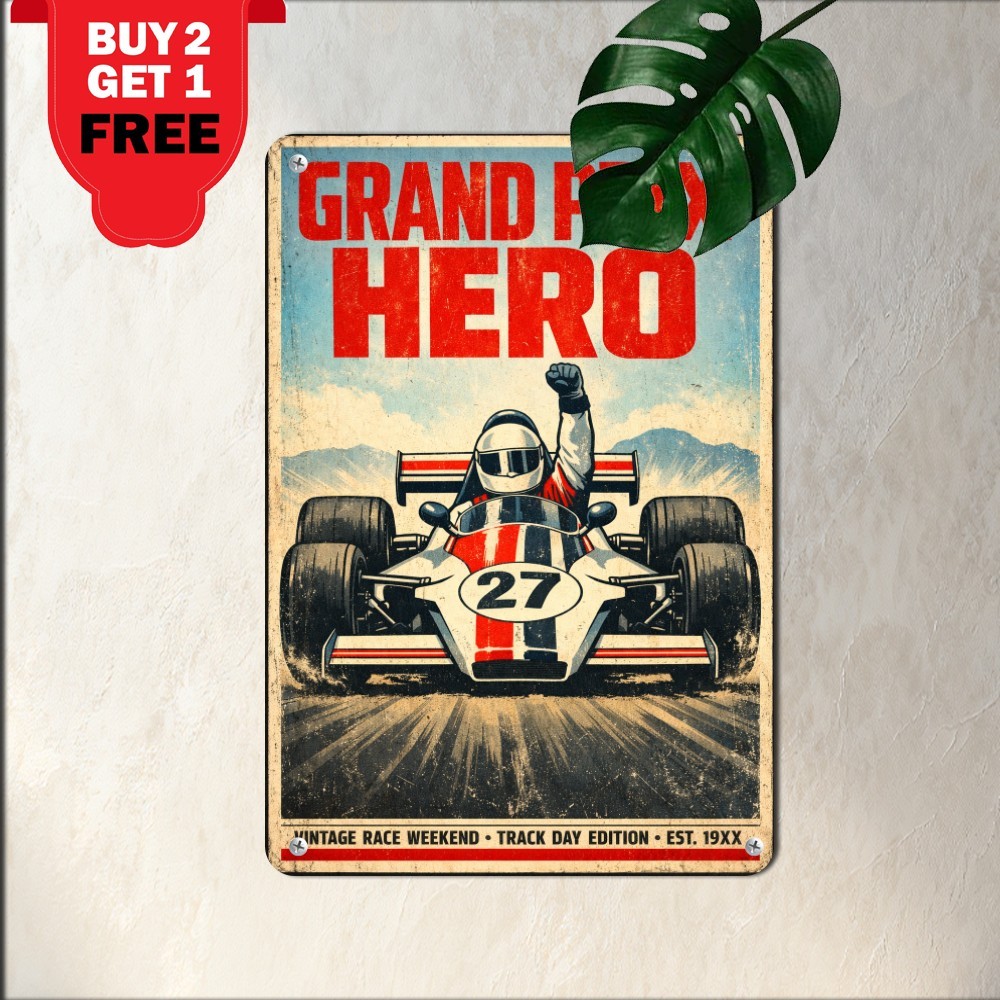 Vintage Grand Prix Formula Speed Racing Car Wall Art Retro Metal Tin Sign