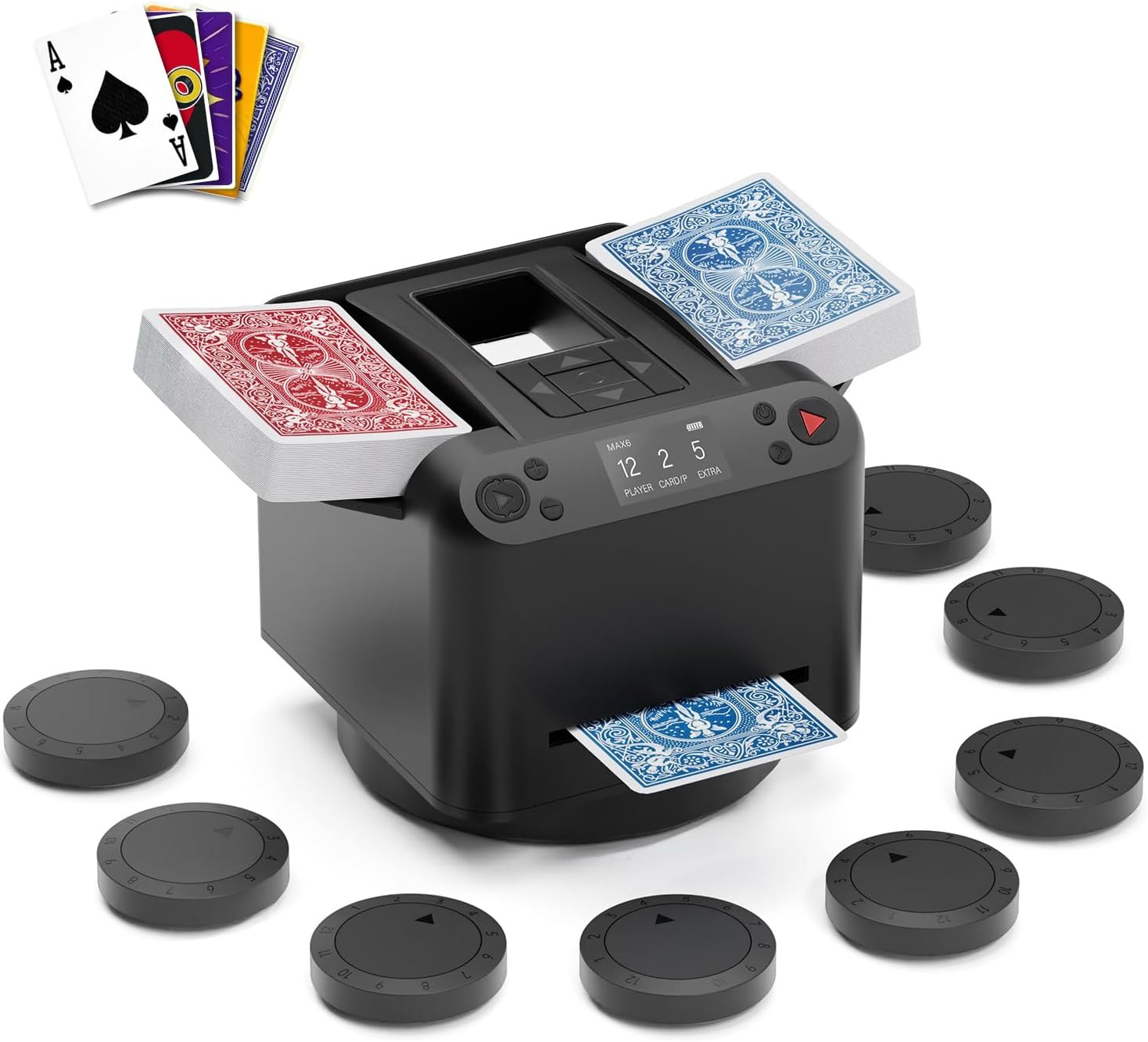 2-In-1 Automatic Card Shuffler and Dealer Machine, 8 Remotes 2-In-1 Automatic Card Shuffler and Dealer Machine, 8 Remotes