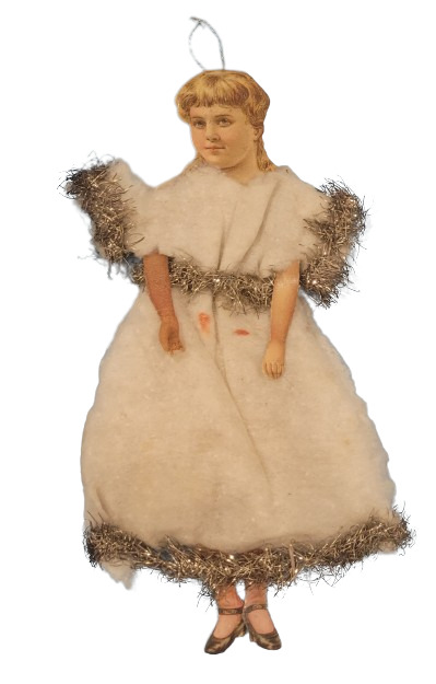 Victorian Spun Cotton Christmas Ornament Girl Antique 