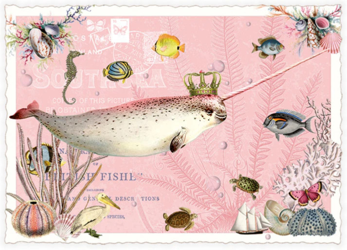 Postcard Glitter Tausendschoen Narwhal Fish Sea Postcard Glitter Tausendschoen Narwhal Fish Sea