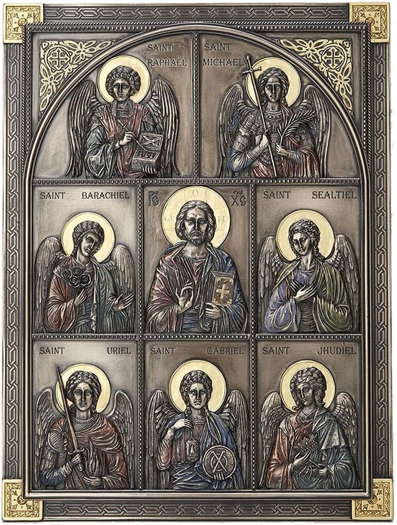 12.25 Inch Jesus and the Seven Archangels Classic Style Antique Bronze Finish Wa 12.25 Inch Jesus and the Seven Archangels Classic Style Antique Bronze Finish Wa