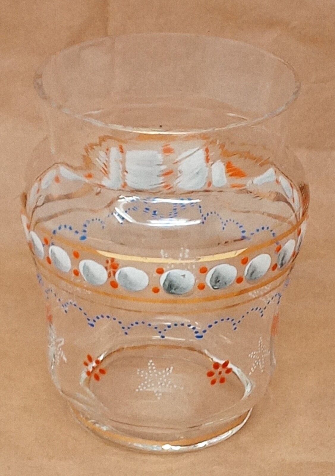 Antique Art Glass Vase Blown Hand Painted Enamel Clear 4.5\