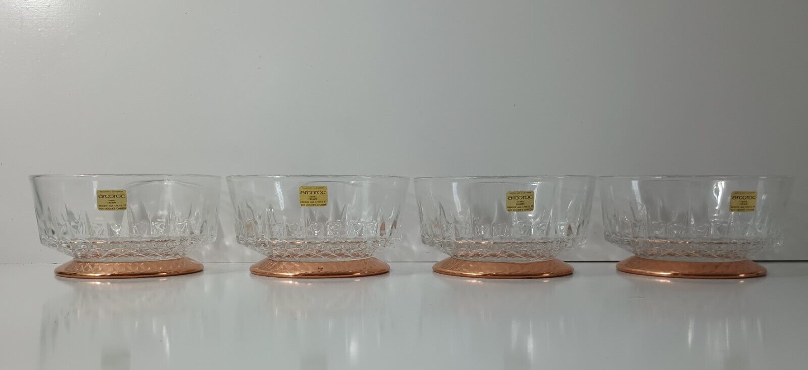 Arcoroc Bowls 4 Copper Craft Guild Toughened Glassware French Starburst NWT