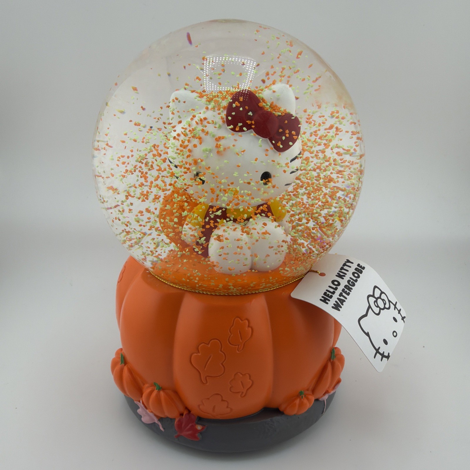 Hello Kitty Halloween Thanksgiving Fall Pumpkin Leaves Musical Snow Globe