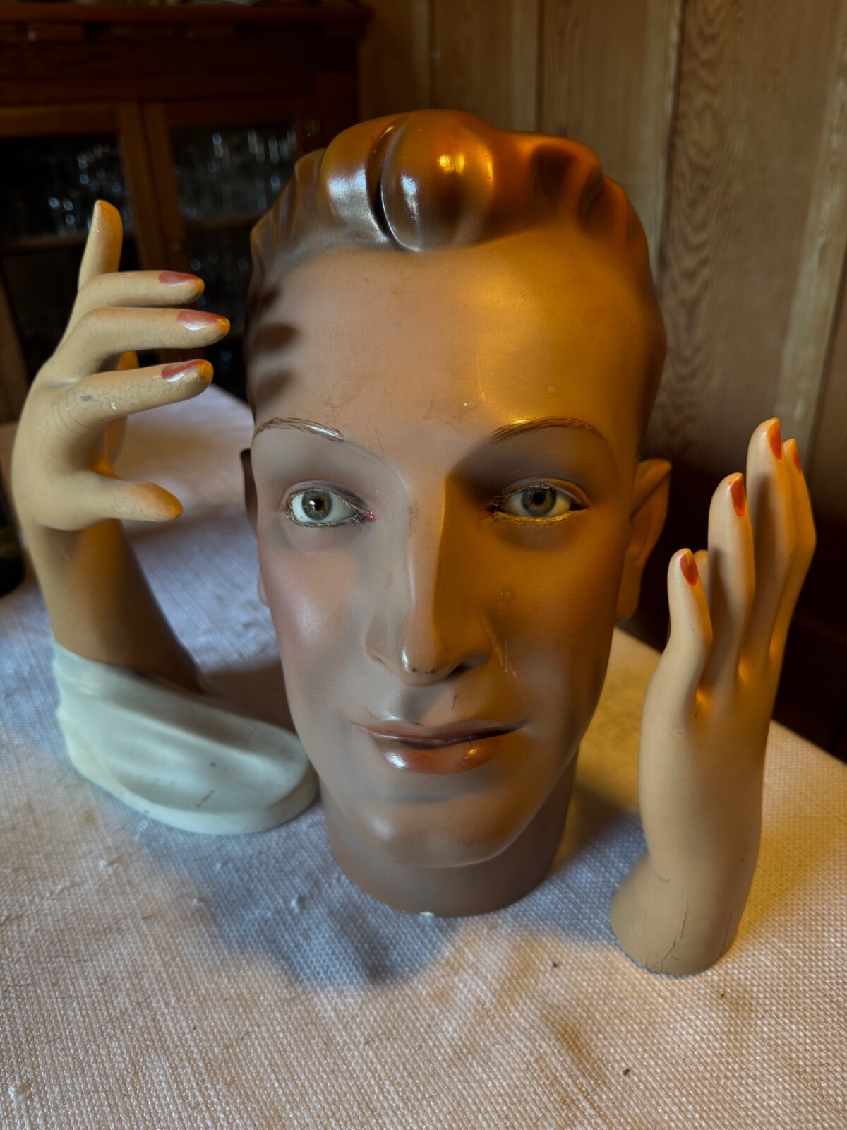 1940's-1950's Male Mannequin Head with Glass Eyes 1940's-1950's Male Mannequin Head with Glass Eyes