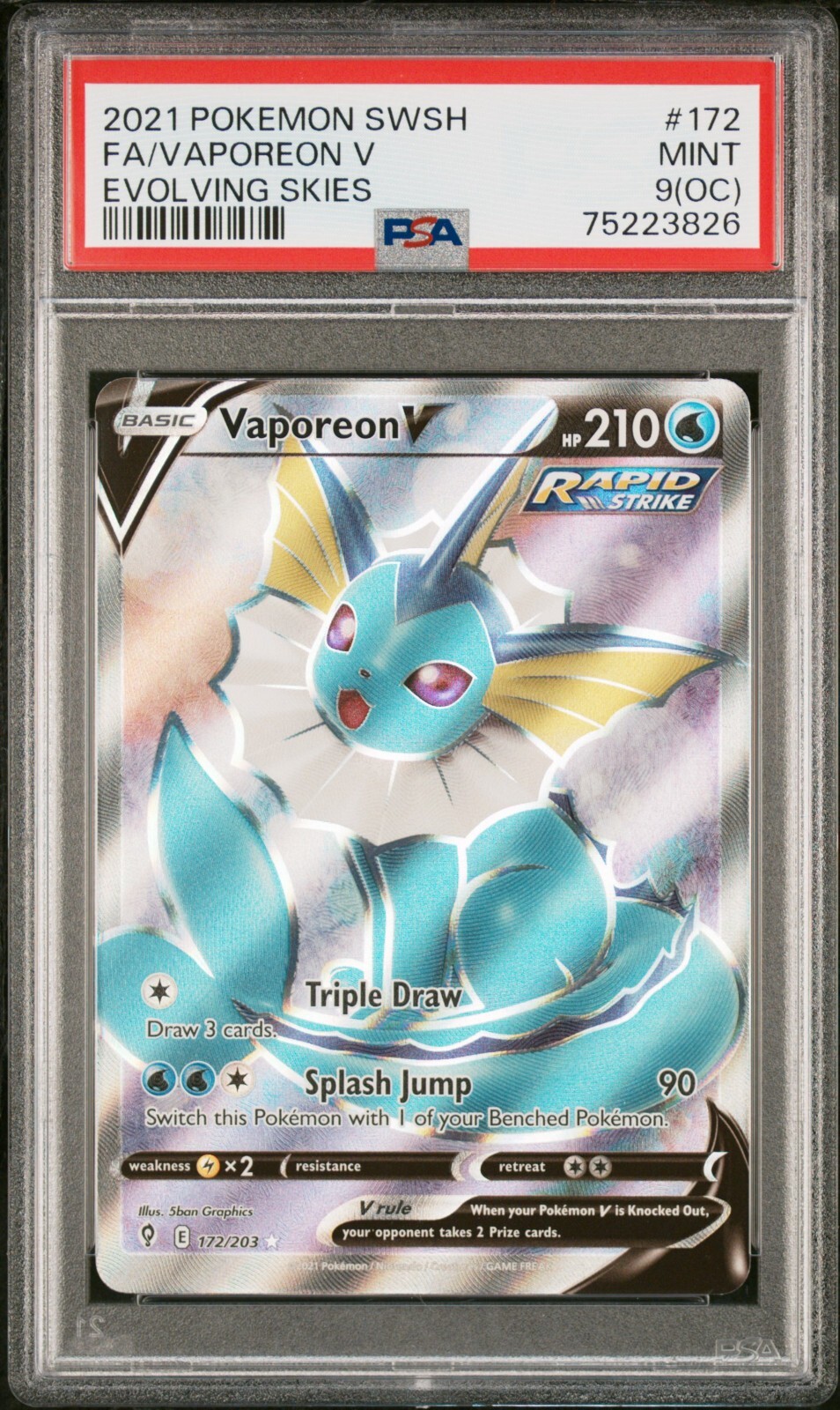 PSA 9 (OC) VAPOREON V 172 POKEMON SWORD & SHIELD EVOLVING SKIES RARE OFF CENTRE PSA 9 (OC) VAPOREON V 172 POKEMON SWORD & SHIELD EVOLVING SKIES RARE OFF CENTRE