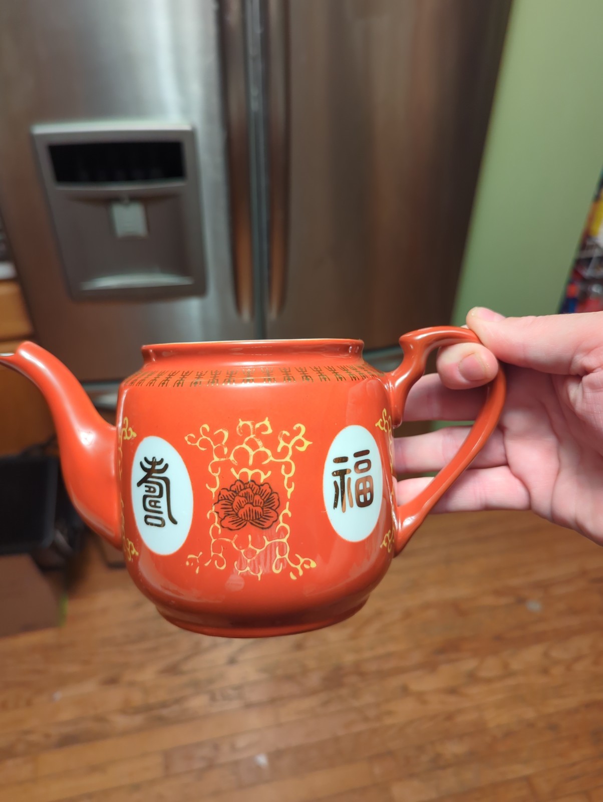 Rare Datong Cigi Fushow Wujiang Coral Red Porcelain Gold Letter Teapot No Lid