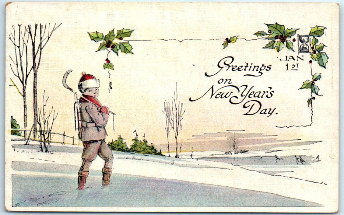 Snow Scene Art Print - Greeting Card - Greetings on New Year\'s Day