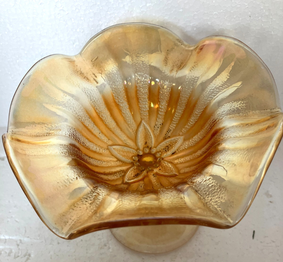 Fenton Marigold Carnival Stippled Rays and Daisy Compote 6 Fenton Marigold Carnival Stippled Rays and Daisy Compote 6