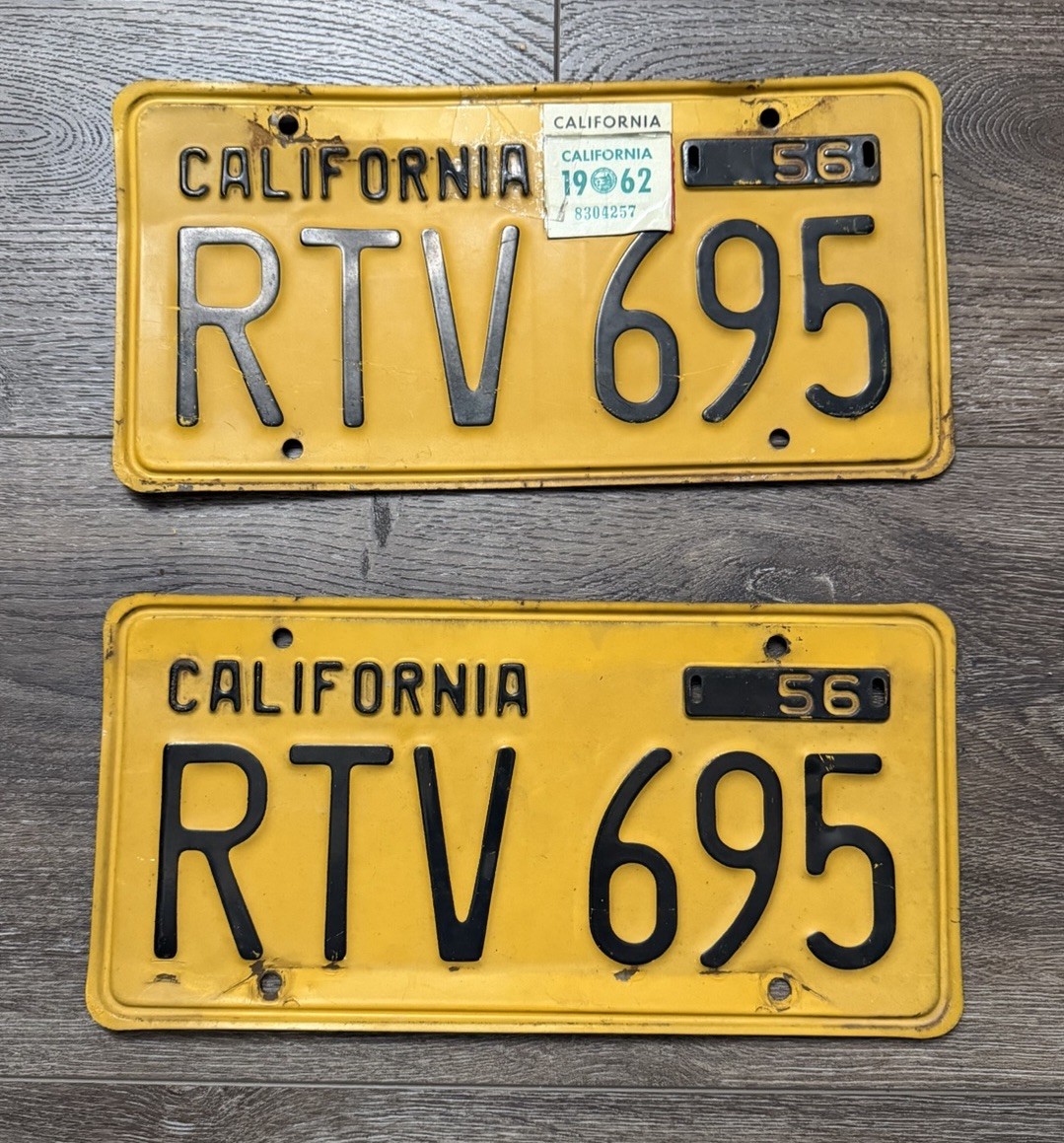 Vintage California CA License Plate 1956 / 1962 Sticker Yellow Black Vintage California CA License Plate 1956 / 1962 Sticker Yellow Black