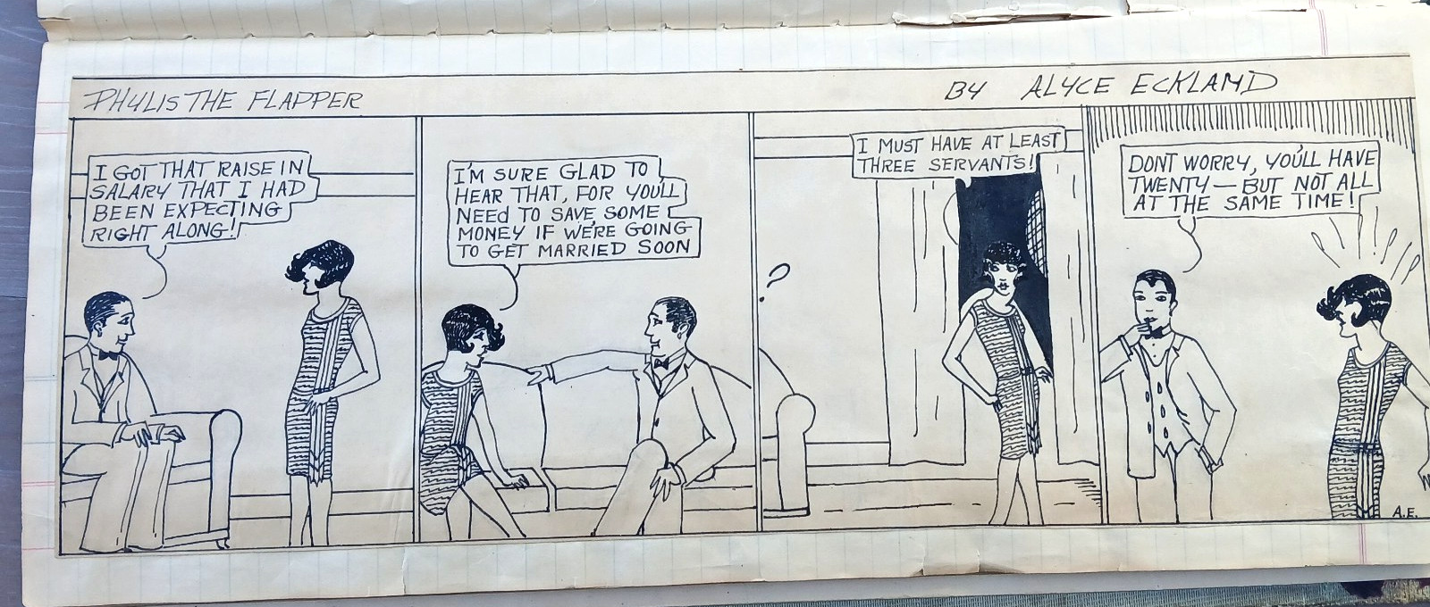 Original 1922 Hand Drawn Flapper Comic Strip Archive Original 1922 Hand Drawn Flapper Comic Strip Archive
