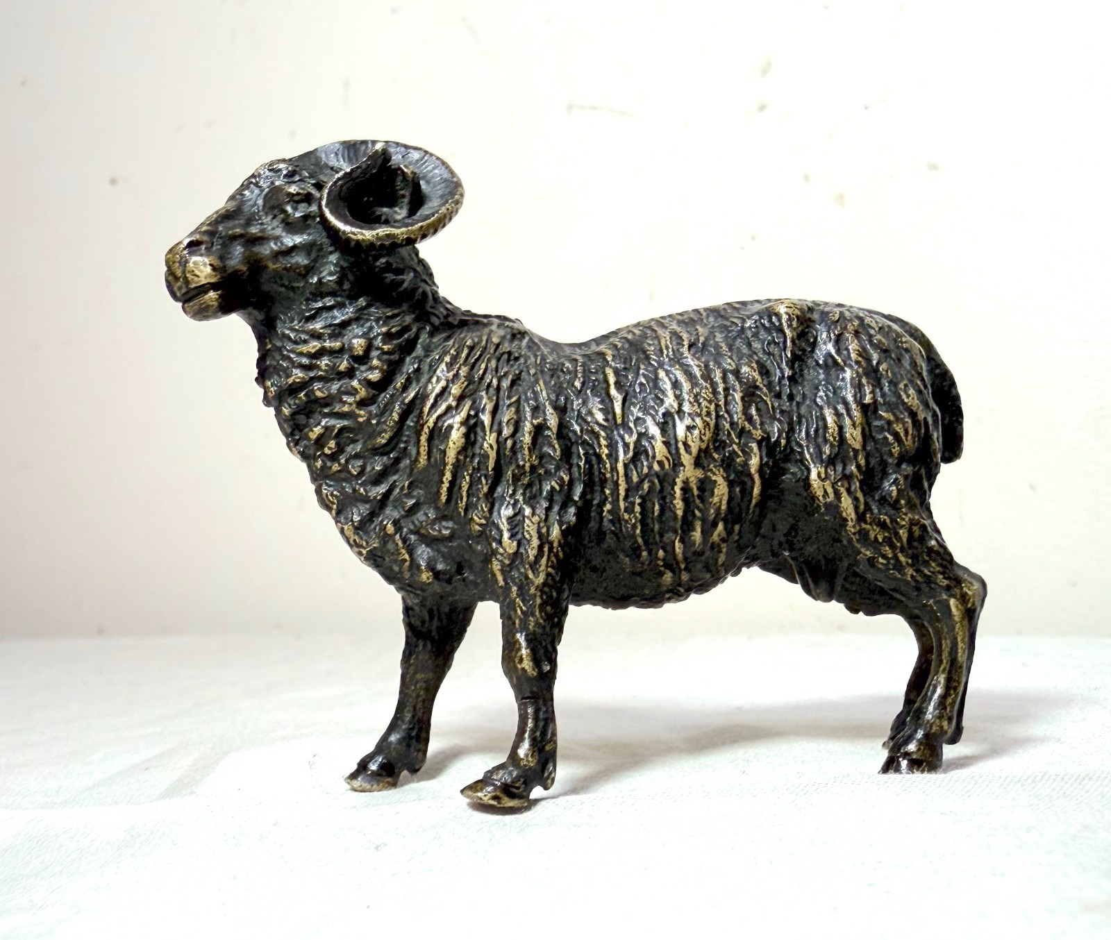 Antique 1800's Austrian miniature bronze ram statue figure sculpture realistic