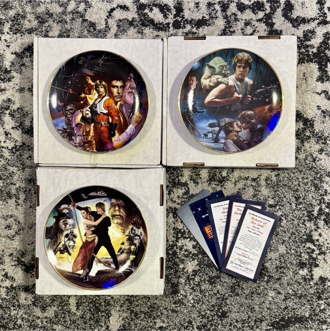 The Hamilton Collection 1992 Star Wars Trilogy Plate Set w/ Boxes & COAs The Hamilton Collection 1992 Star Wars Trilogy Plate Set w/ Boxes & COAs