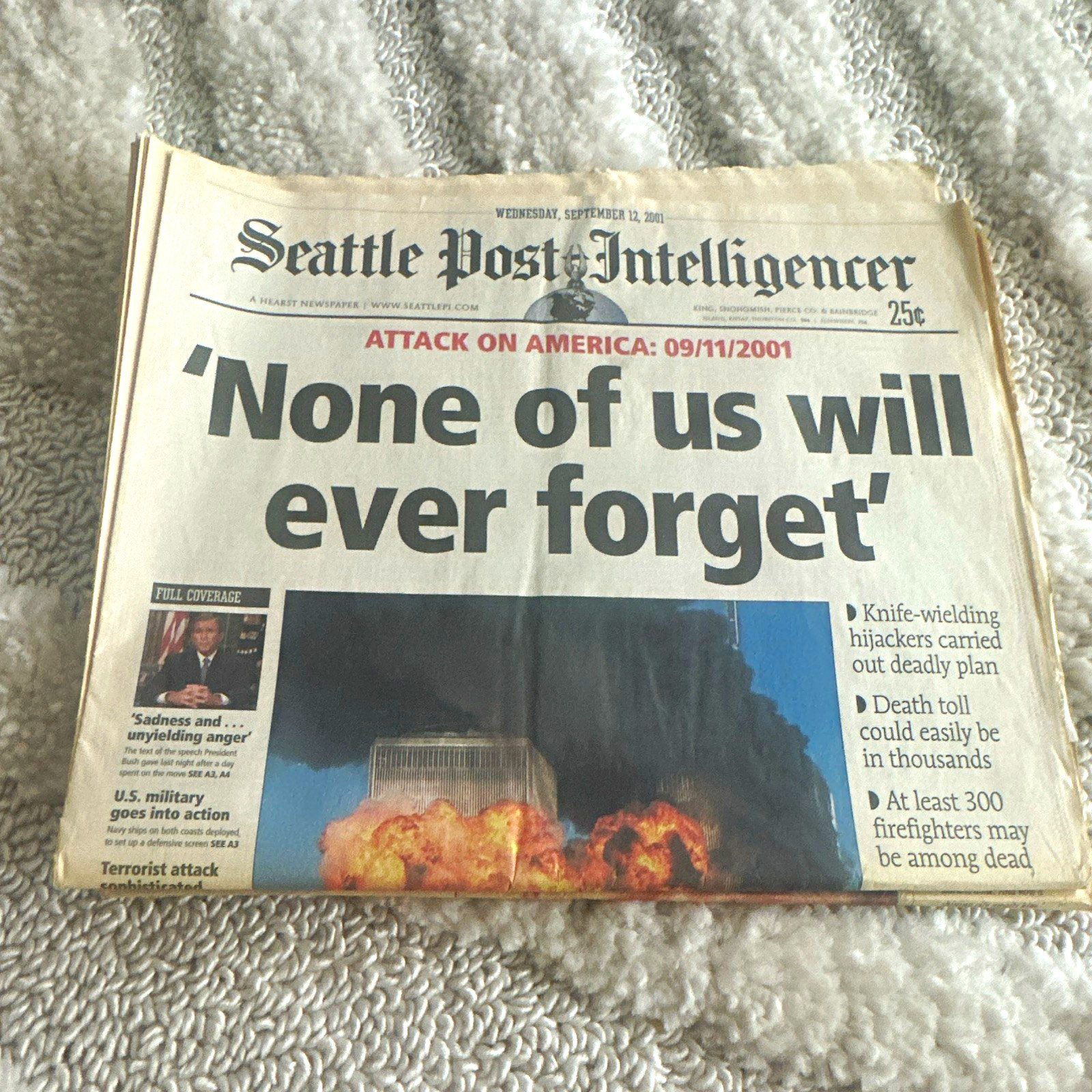 Seattle Post-Intelligencer Newspaper 09/12/2001 Attack on America 09/11/2001 Seattle Post-Intelligencer Newspaper 09/12/2001 Attack on America 09/11/2001