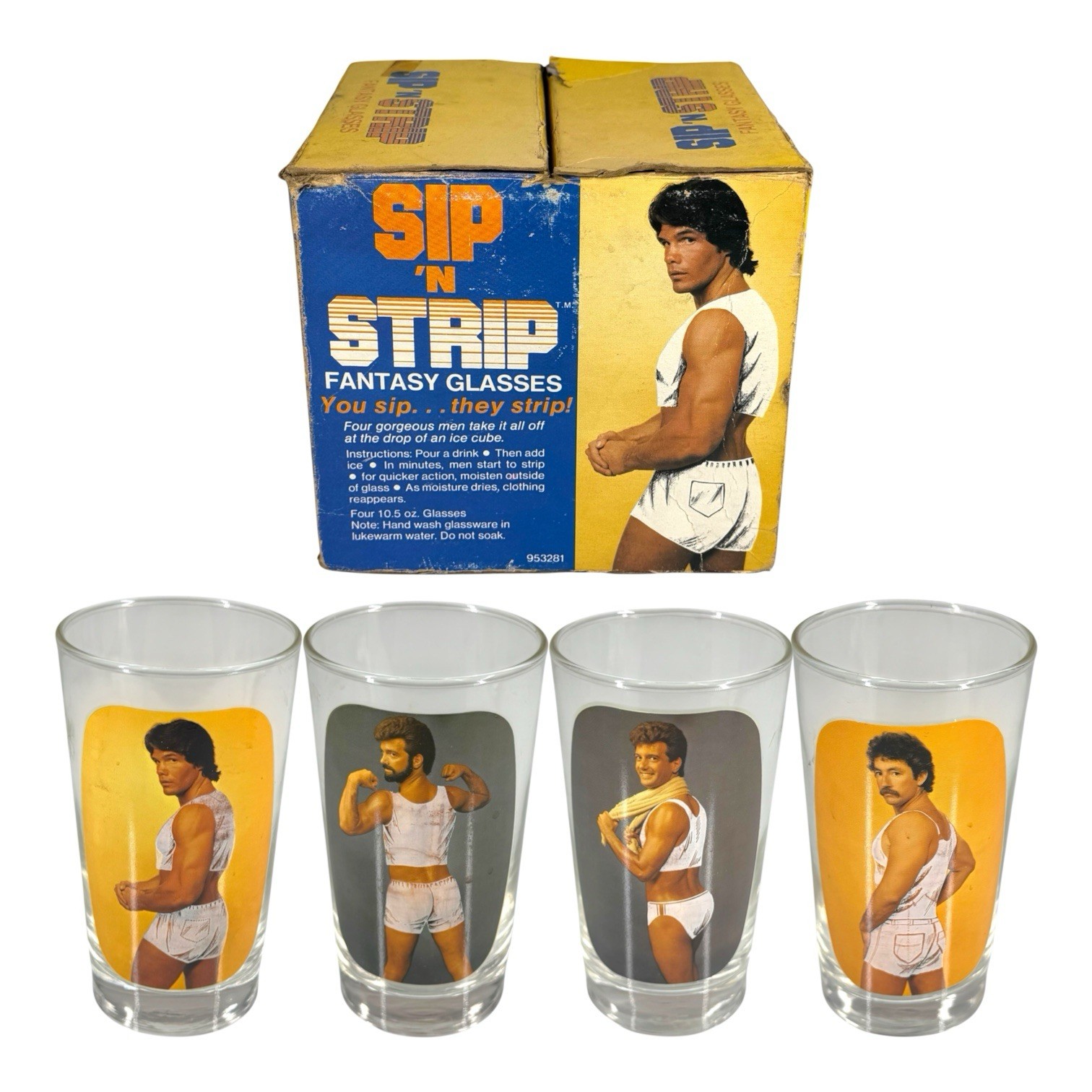 Vintage 1983 Sip N Strip Fantasy Glasses Set 4 Box Nude Men Spencer Gay Interest Vintage 1983 Sip N Strip Fantasy Glasses Set 4 Box Nude Men Spencer Gay Interest