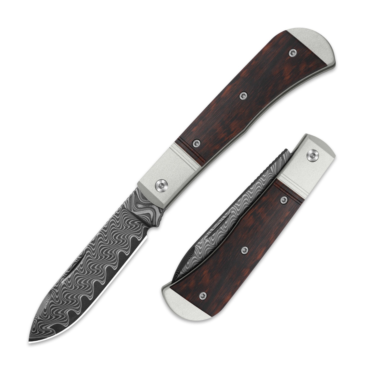 Kizer Trestle D Folding Pocket Knife Damascus Blade Aluminum &Leopardwood Handle