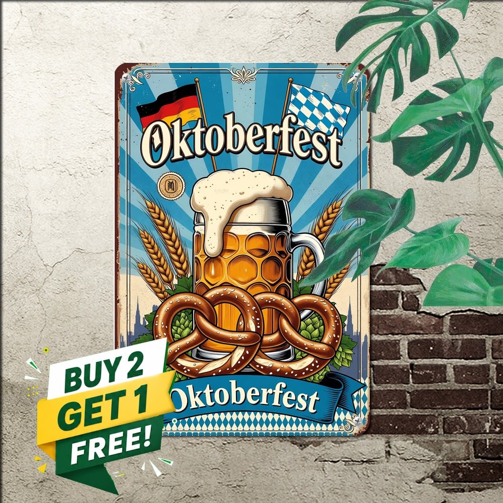 Bavarian Oktoberfest Beer Tin Sign Frameless Autumn Festival Wall Decor Plaque