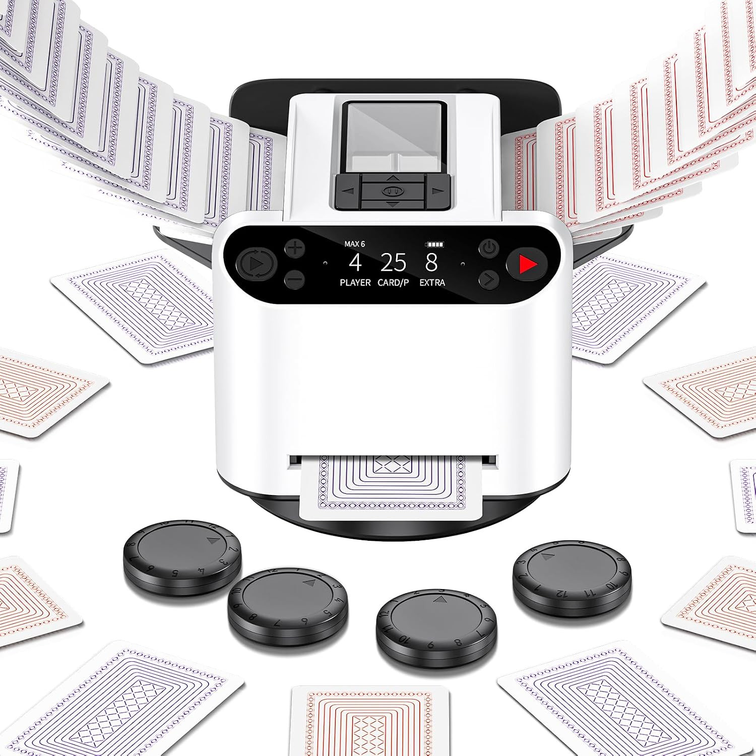 Automatic Card Shuffler and Dealer 2-In-1, 2 Deck 360° Rotating Dealing Machine Automatic Card Shuffler and Dealer 2-In-1, 2 Deck 360° Rotating Dealing Machine