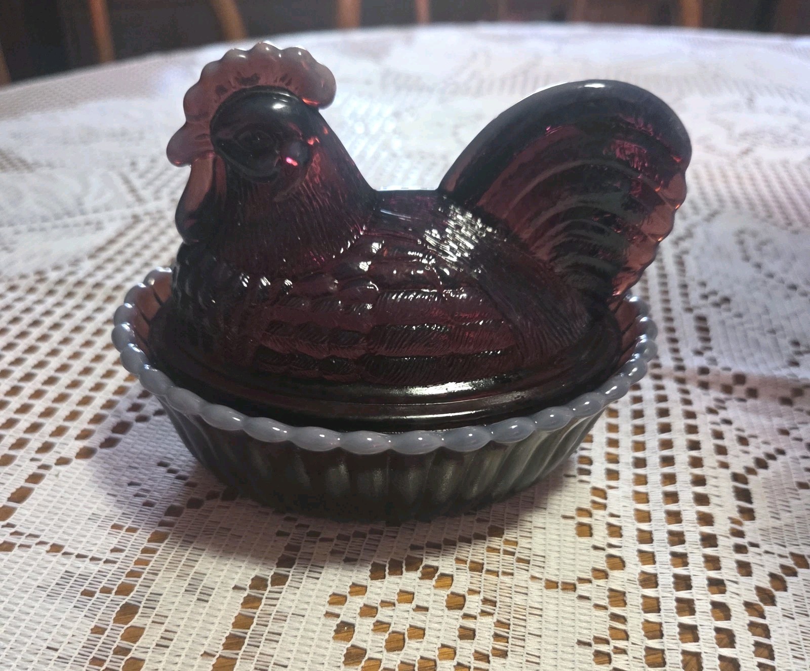 Vintage ~ VERY RARE~ Westmoreland~Amethyst Slag Covered Rooster~Marked~Stunning 