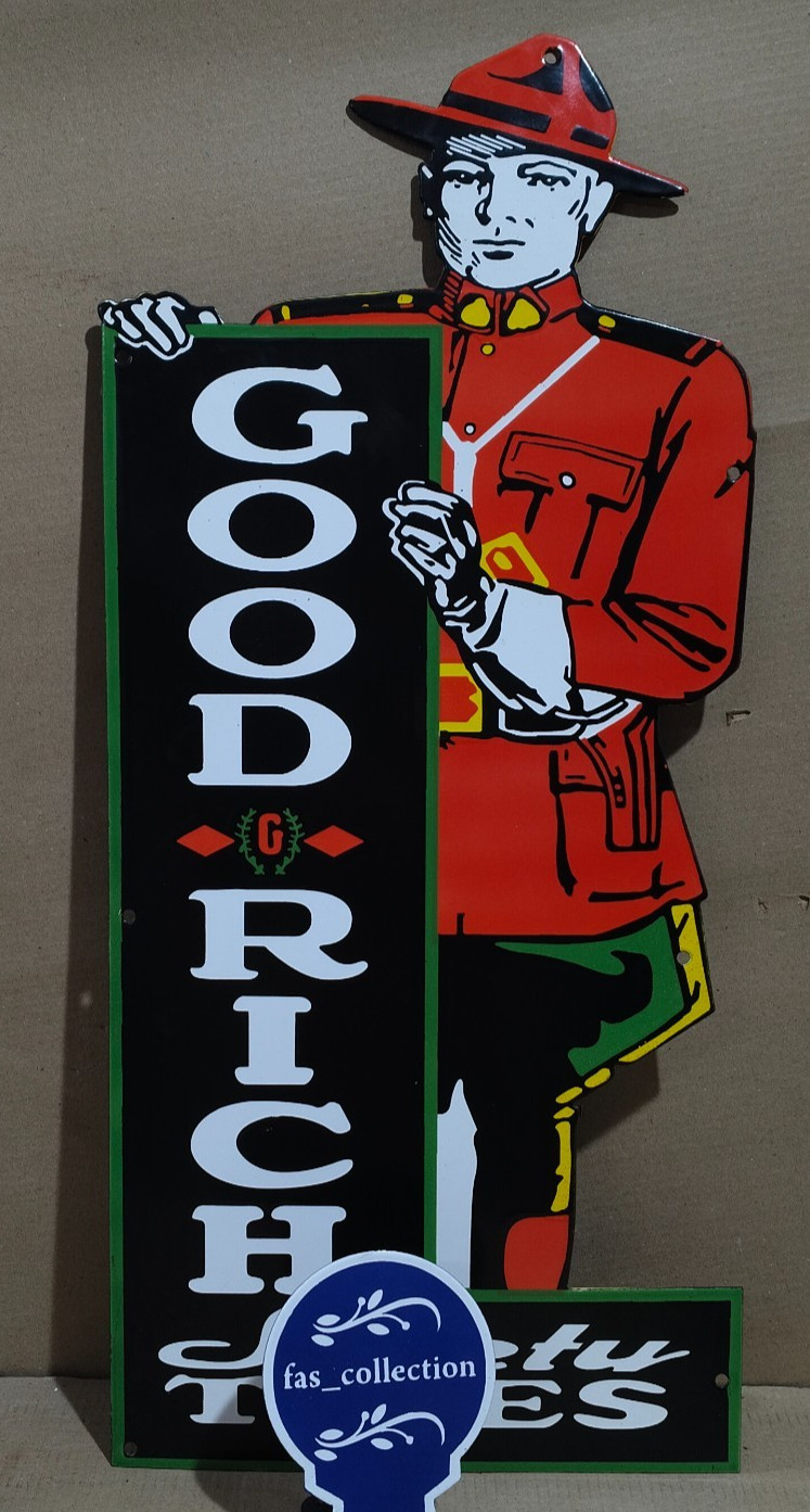 Goodrich Safety Tires Porcelain Enamel Sign  33  x 15 Inches 1 Sided