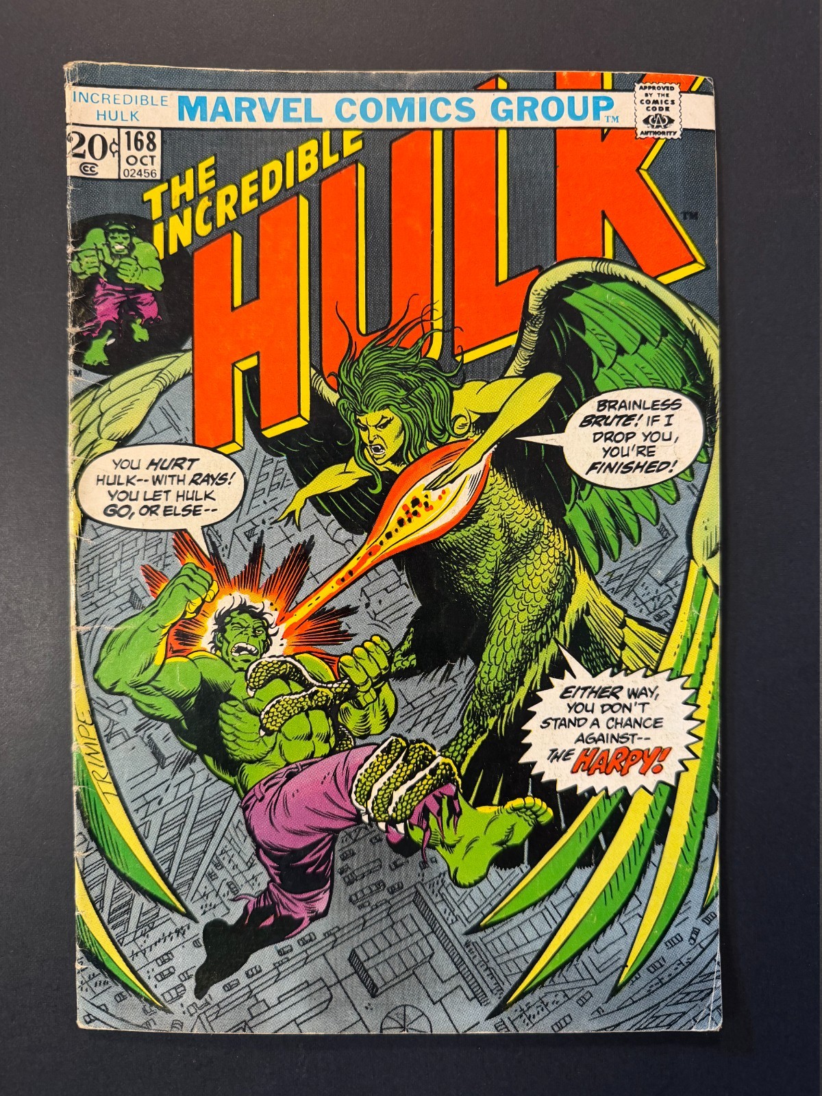 Incredible Hulk #168 1973 Key 1st Harpy Betty Ross MODOK Herb Trimpe VG+ 4.5 Incredible Hulk #168 1973 Key 1st Harpy Betty Ross MODOK Herb Trimpe VG+ 4.5
