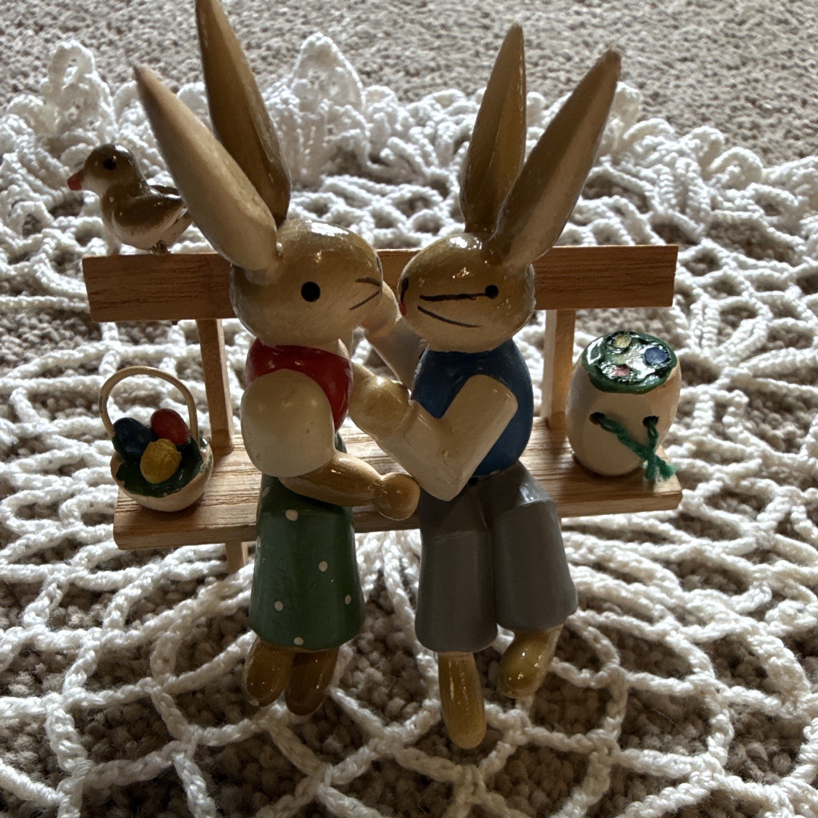 Dregeno Hasenbank Erzgebirge Hand Painted Wooden Rabbit Figurine, Boxed