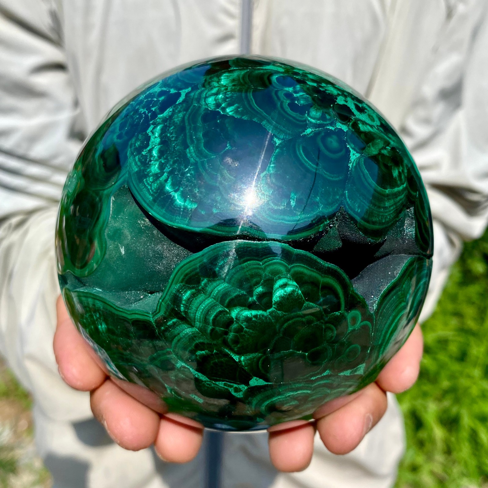 5.26LB Rare Natural Malachite quartz hand Carved sphere Crystal Healing Gem ball
