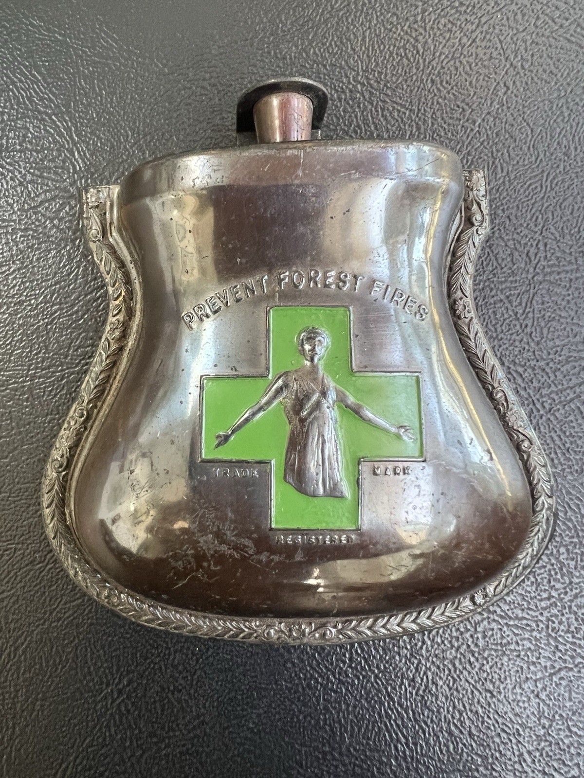 Rare 1930s Auto-Ex-Tray Dashboard Ashtray L.A.R.S. Co Green Cross Forest Fire Rare 1930s Auto-Ex-Tray Dashboard Ashtray L.A.R.S. Co Green Cross Forest Fire