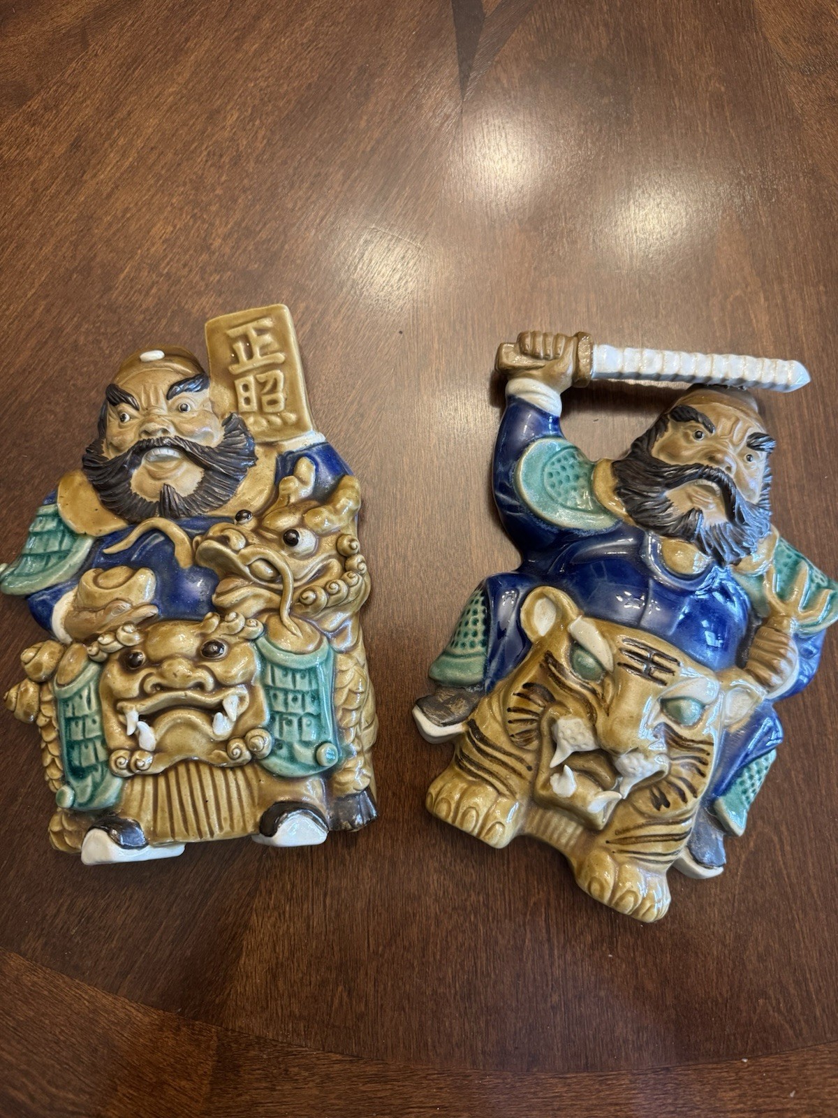 Rare Vtg China Wucai Porcelain Feng Shui General Door-God Wall Plaques Pair Exc Rare Vtg China Wucai Porcelain Feng Shui General Door-God Wall Plaques Pair Exc