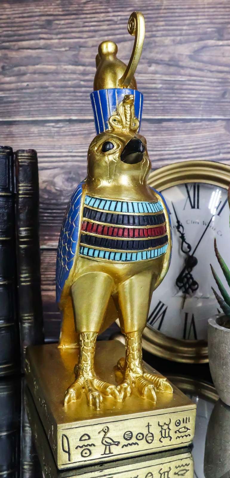 Ebros Egyptian God Horus Falcon Bird On Hieroglyphic Pedestal Statue 8.75