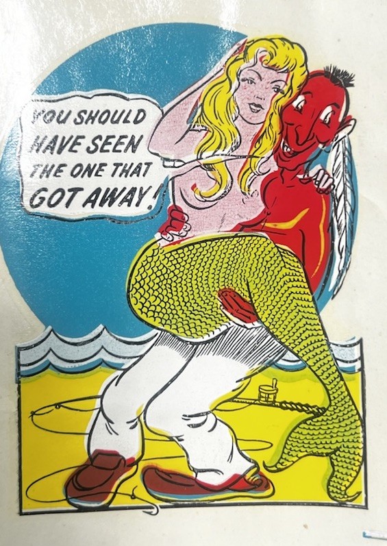 RARE VINTAGE 1950’s TRAVEL WATER TRANSFER DECAL “THE ONE THAT GOT AWAY” RARE VINTAGE 1950’s TRAVEL WATER TRANSFER DECAL “THE ONE THAT GOT AWAY”