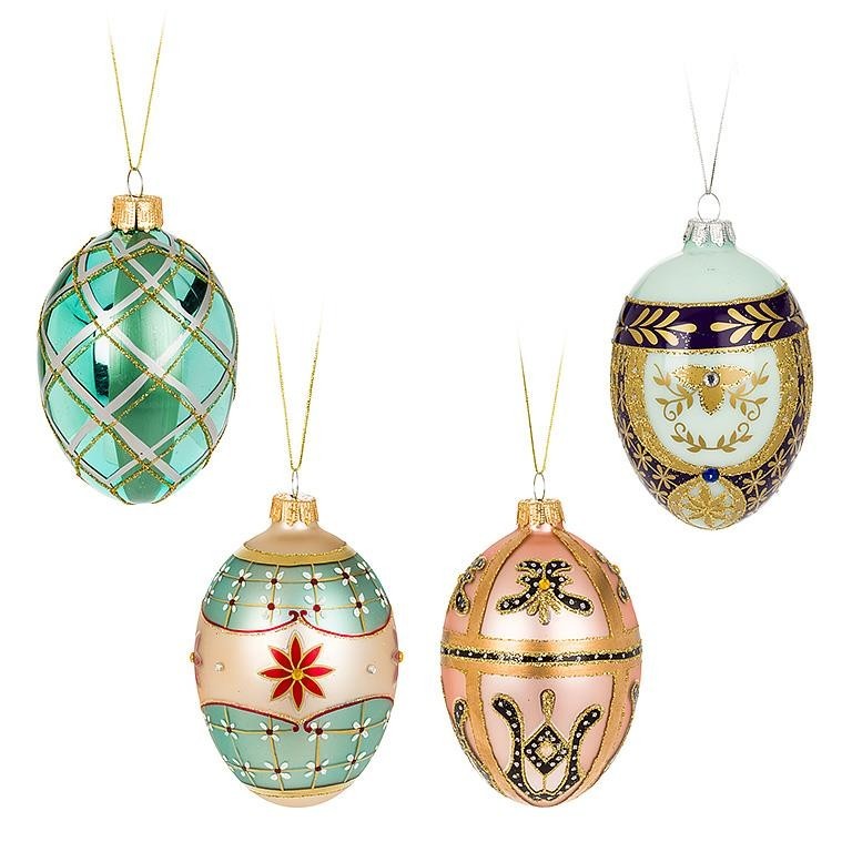 Large Ornate Egg Ornaments Set of 4 Glass Gold Glitter 9 cm High Gorgeous Decor Large Ornate Egg Ornaments Set of 4 Glass Gold Glitter 9 cm High Gorgeous Decor