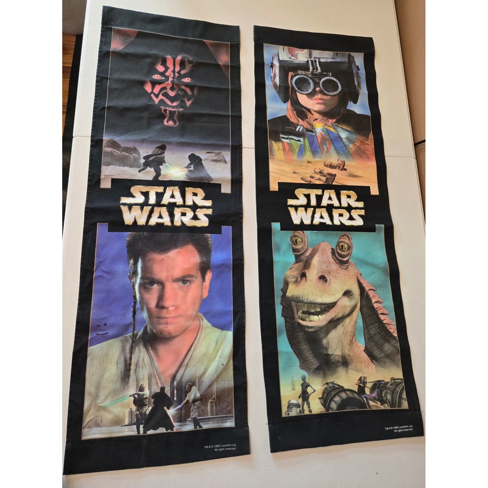 Vintage 1999 Star Wars Episode I Fabric Banners Pair Darth Maul Jar Jar 35