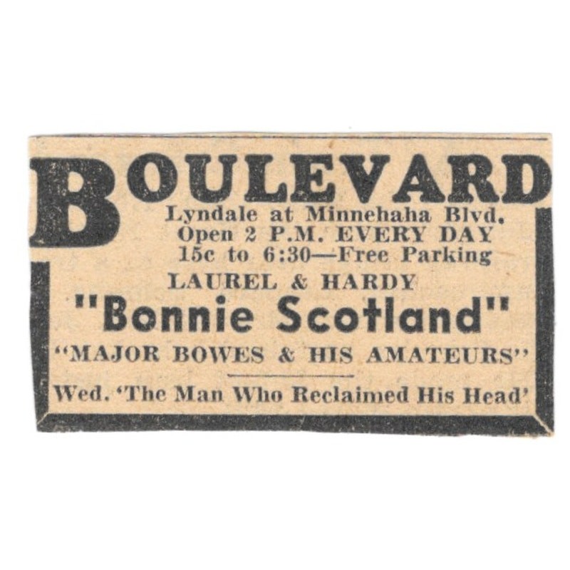 Boulevard Theatre Lyndale at Minnehaha Bonnie Scotland 1935 Ad AE7-H3 Boulevard Theatre Lyndale at Minnehaha Bonnie Scotland 1935 Ad AE7-H3