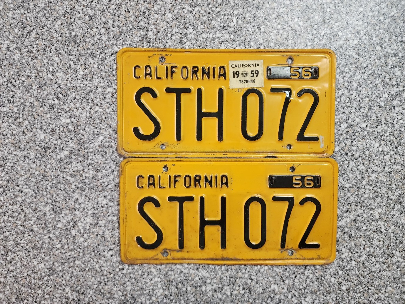 1956 California License Plates, 1959 Validation Sticker, DMV Clear Guaranteed, V 1956 California License Plates, 1959 Validation Sticker, DMV Clear Guaranteed, V