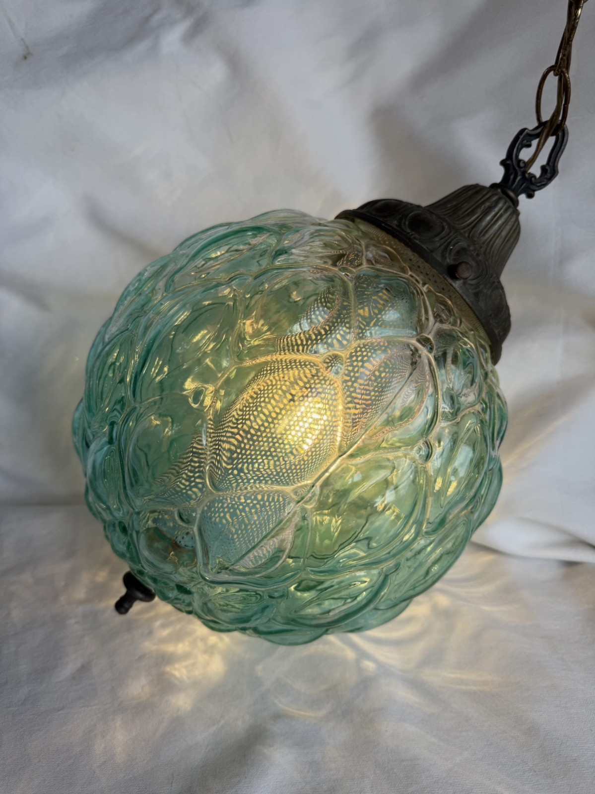 Vintage Blue Aqua Bubble Swag Glass Hanging Globe Light Lamp MCM - WORKS HTF Vintage Blue Aqua Bubble Swag Glass Hanging Globe Light Lamp MCM - WORKS HTF