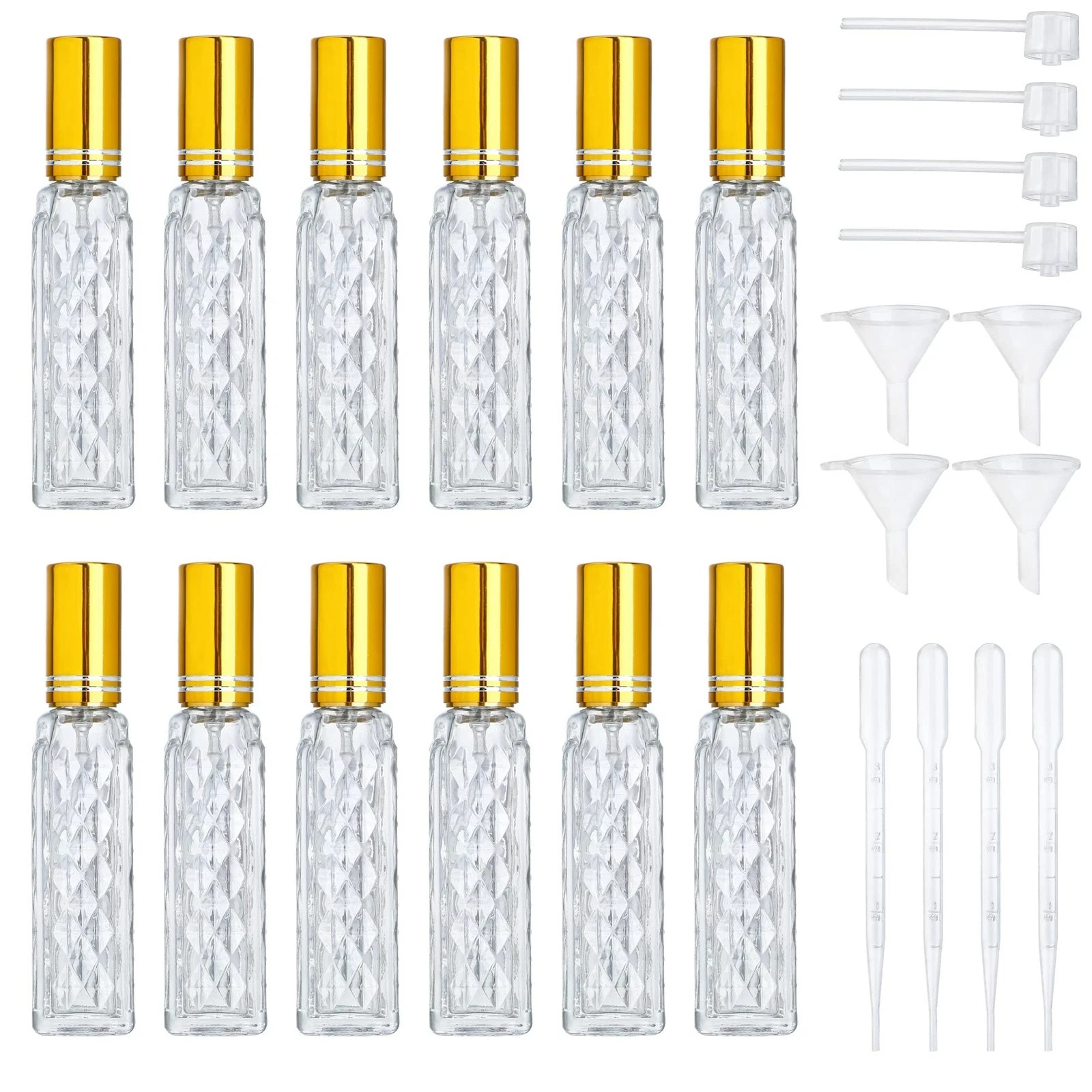 YU FENG 12pcs Glass Perfumes Bottle Empty Atomizer 0.3 Ounces, Gold- YU FENG 12pcs Glass Perfumes Bottle Empty Atomizer 0.3 Ounces, Gold-