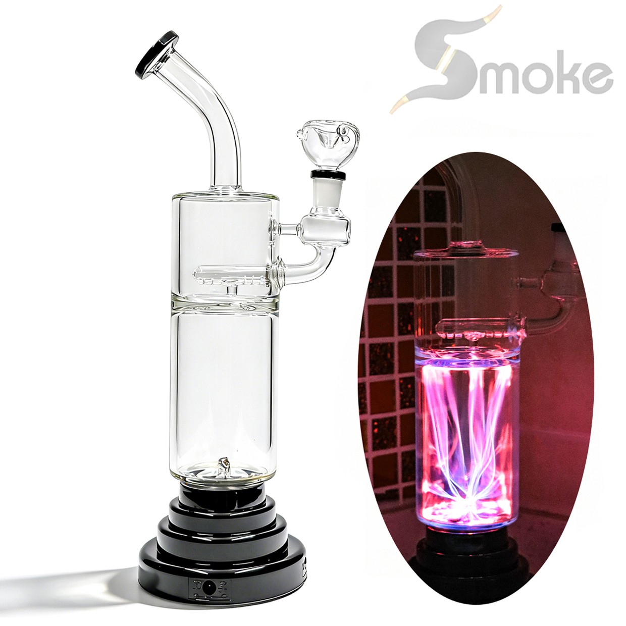 Hookah 14inch Plasma Electric Glass Bong Water Pipes Smoking Bongs w/14mm bowl