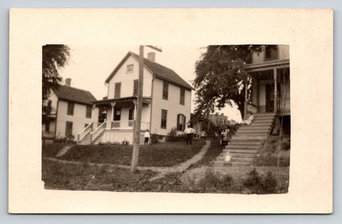 Vintage RPPC Real Photo Postcard Old Houses Street Scene People Family Early Vintage RPPC Real Photo Postcard Old Houses Street Scene People Family Early