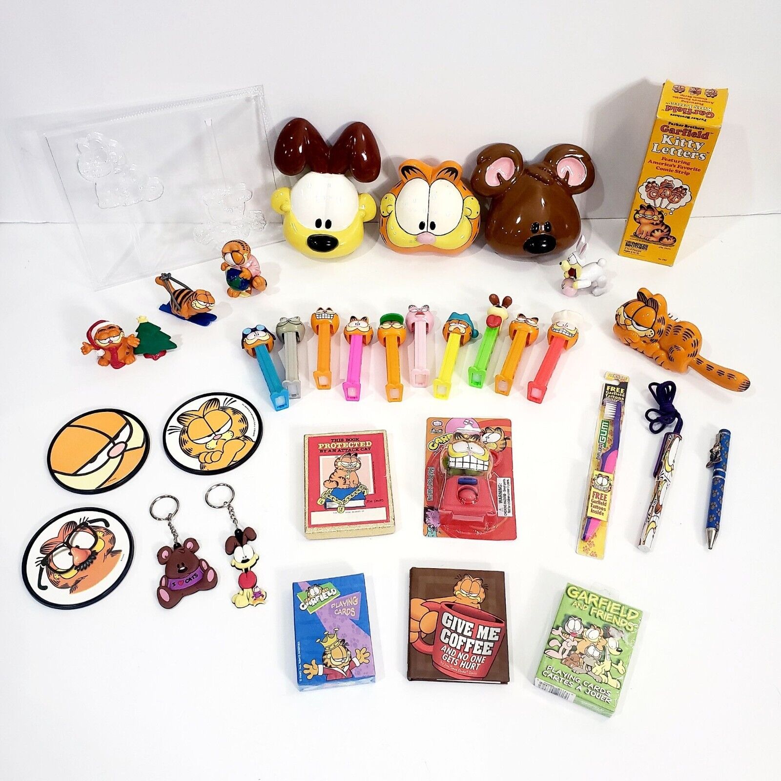 Vintage Garfield Collectable Lot: Coasters Pens Keychains Cards Stickers & More