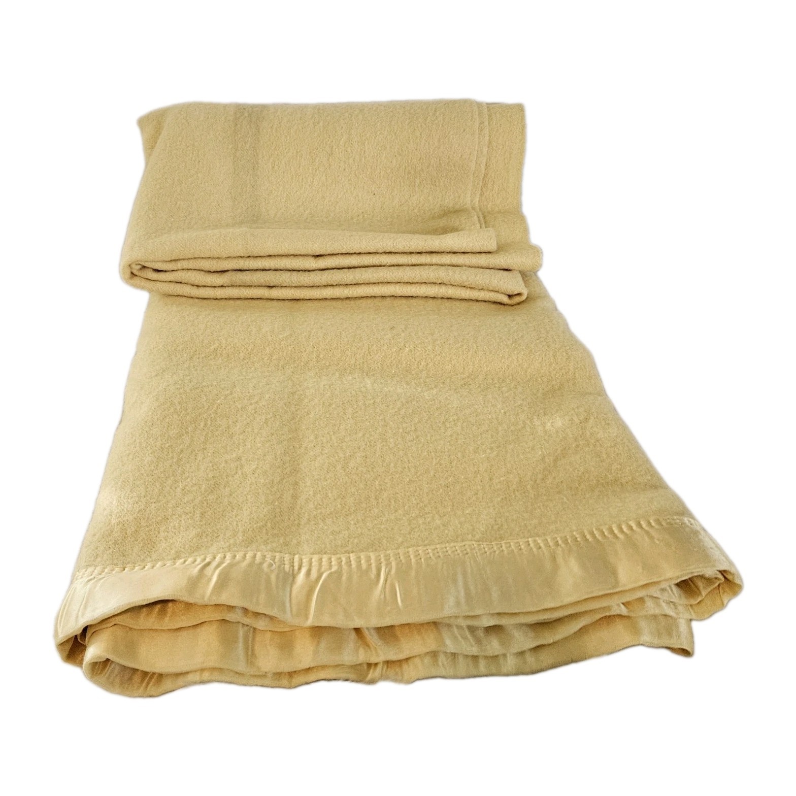 VTG Golden Dawn JC Penney Yellow Wool Blanket Satin Binding Cottagecore 80x96”