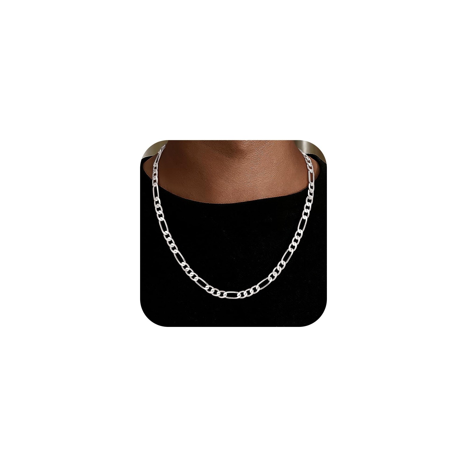 Silver Chain for Men, 925 Sterling Silver Over Figaro Chain Silver Necklace