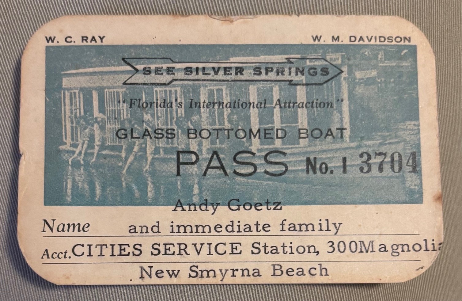 Vintage 1950 Silver Springs Florida Glass Bottom Boat Ride Pass Card