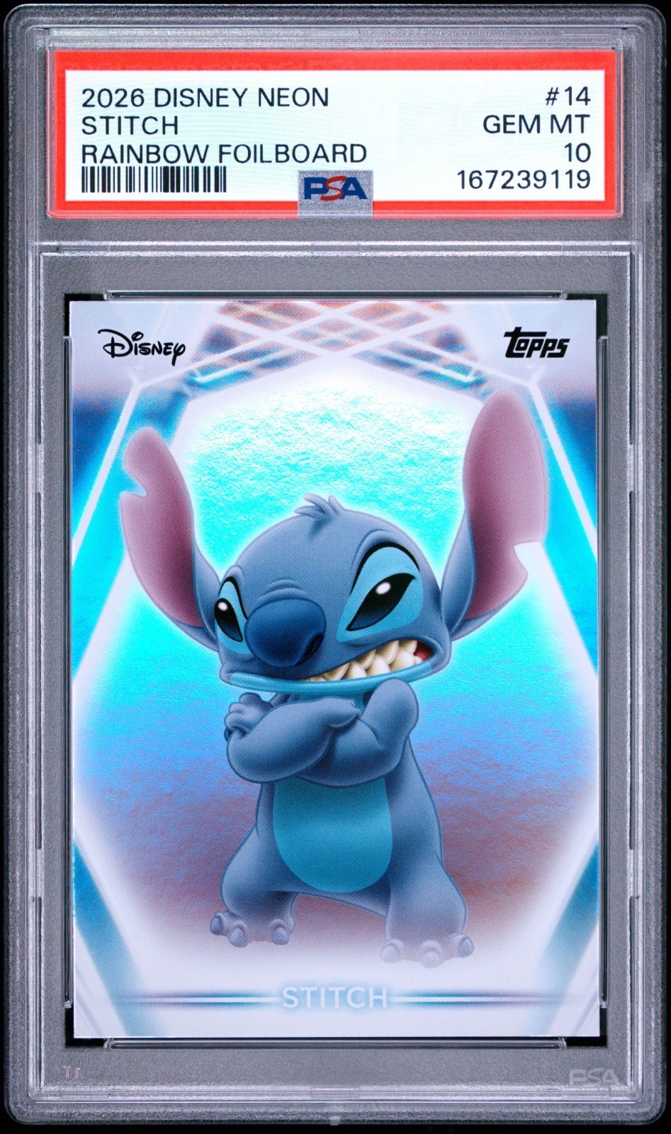 2026 Topps Disney Neon Stitch #14 Rainbow Foil Board PSA 10 POP 2 2026 Topps Disney Neon Stitch #14 Rainbow Foil Board PSA 10 POP 2