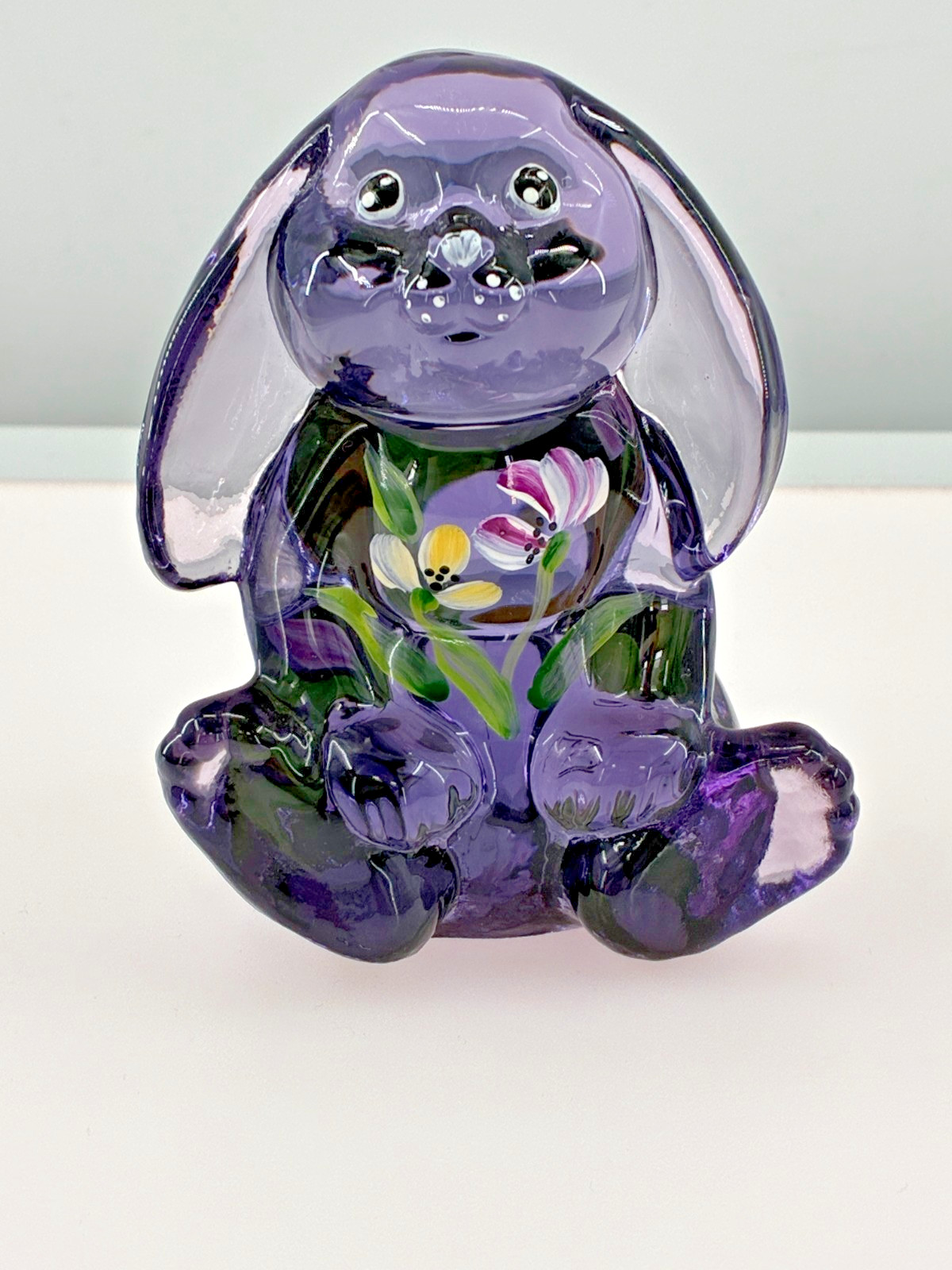 Vintage Fenton Art Glass Hand Painted F Enoch Flop Ear Bunny Rabbit Purple Lenox