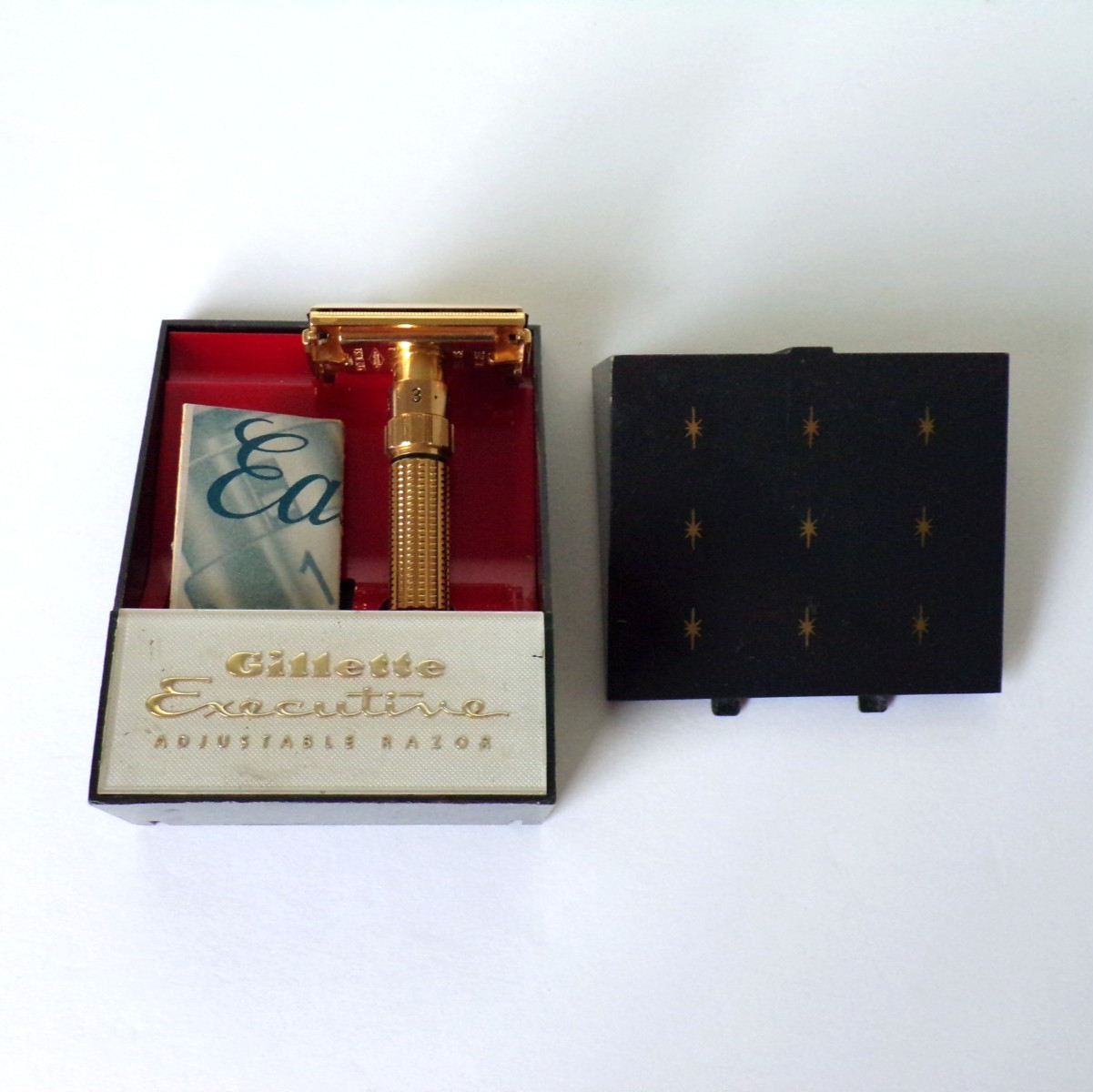 1958 GILLETTE EXECUTIVE Adjustable FAT BOY D-3 Razor GOLD PLATED Case Pamphlet