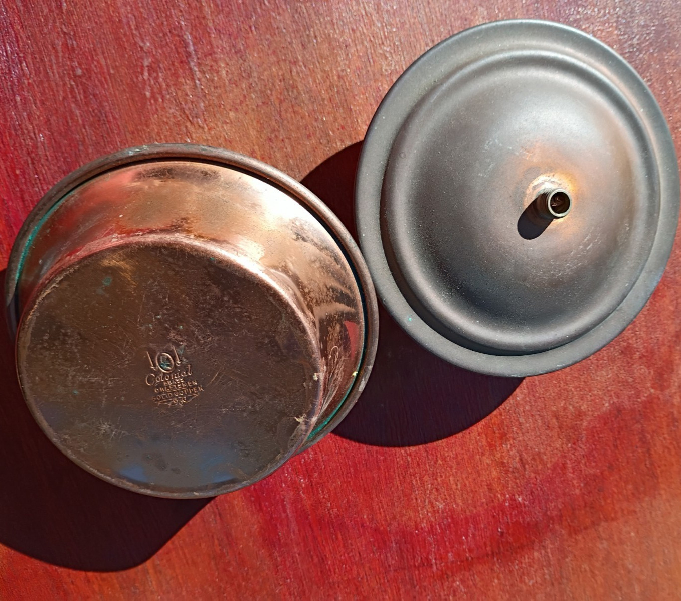 2 Vtg Copper Oil Lamp Base Colonial Brass Craftsman -Set Up For Electric Service 2 Vtg Copper Oil Lamp Base Colonial Brass Craftsman -Set Up For Electric Service