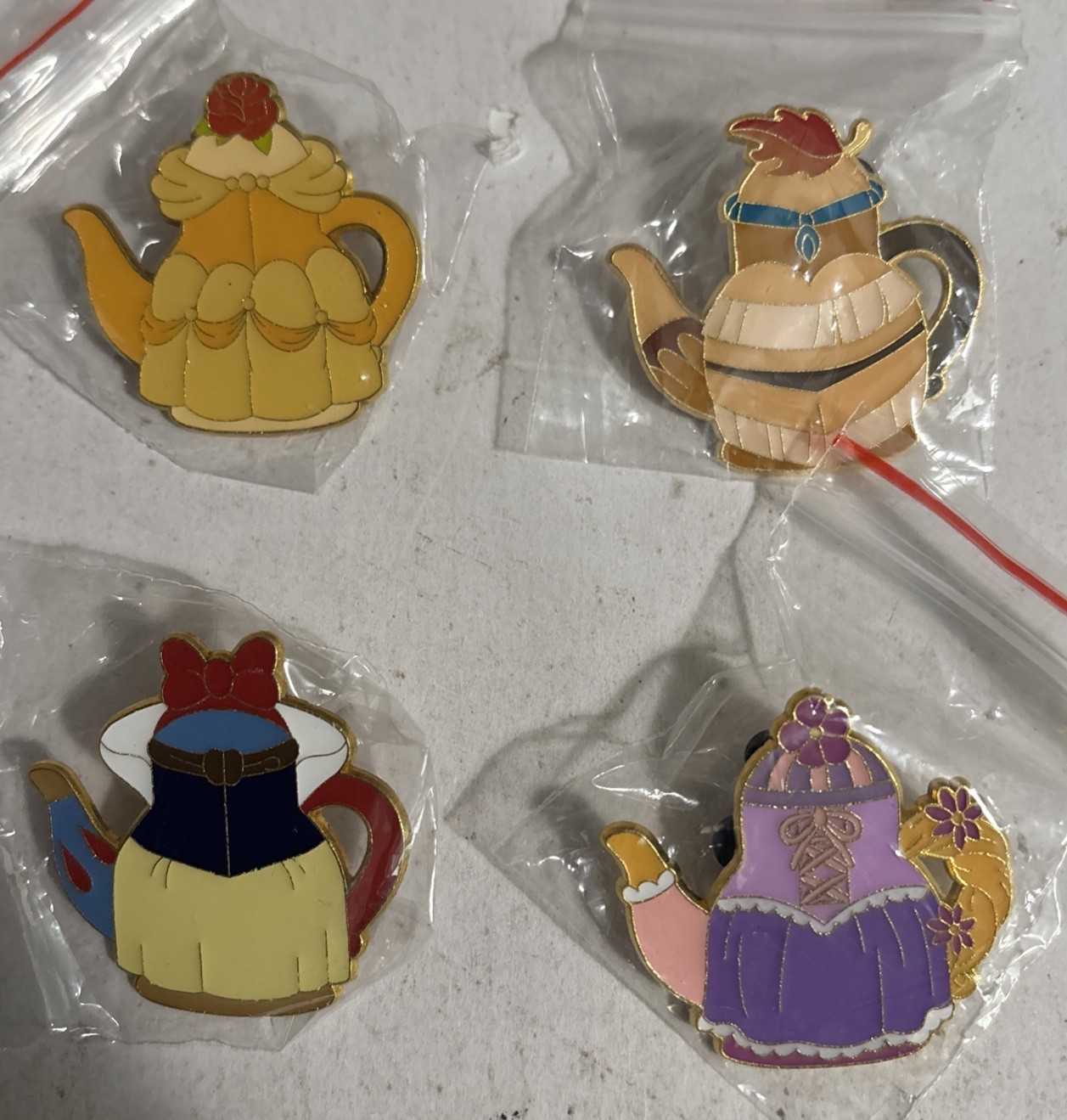 Disney PRINCESS TEA POT Pins Rapunzel Belle Snow White Pocahontas set of 4 Disney PRINCESS TEA POT Pins Rapunzel Belle Snow White Pocahontas set of 4